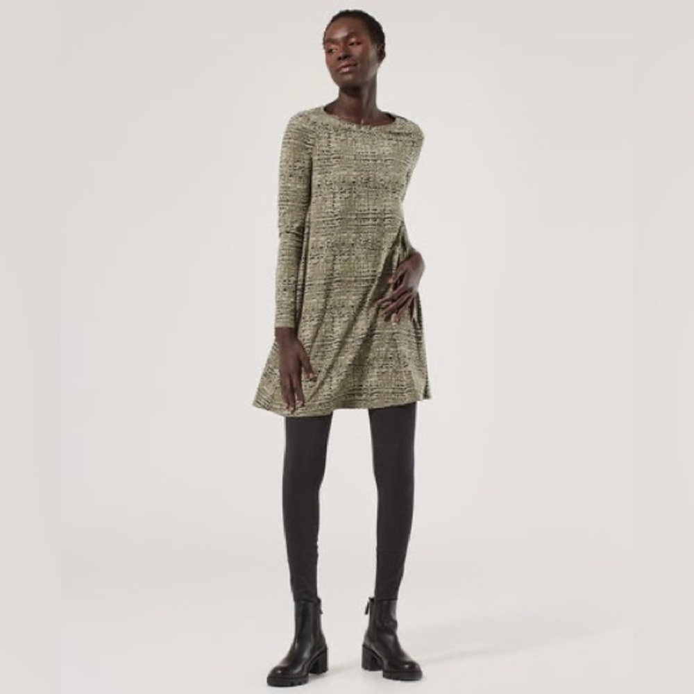 NEW Pact Revive Organic Cotton Swing Mini Dress Green Long Sleeve Small NWT